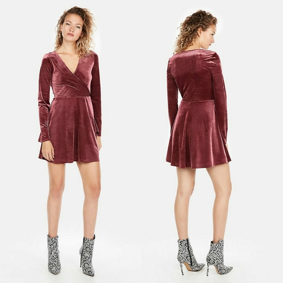 velvet surplice fit and flare dress